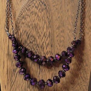 Double Strand Purple Faceted Bead Necklace